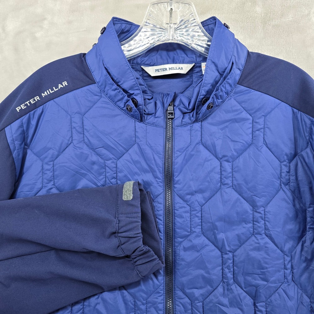 Peter Millar Rush Jacket Mens L‎ Blue Quilted Hybrid Hooded Full Zip Troon North